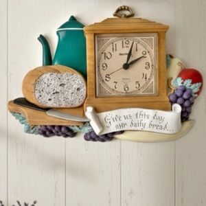 1985 Burwood Wall Clock Farmhouse Kitchen Decor Matthew 6:11 Daily Bread  Verse
